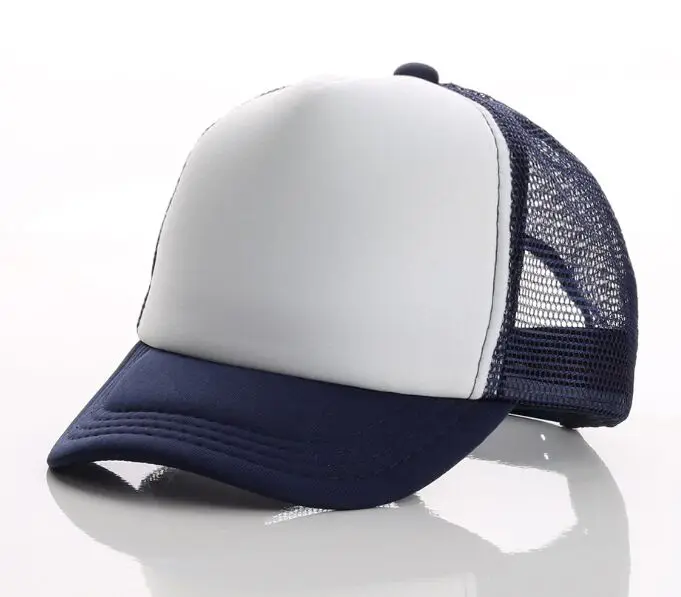 Navy blue and white Детские DIY пользовательские логотип грузовые шапки летние дышащие акриловые бейсболки с логотипом для мальчиков и девочек Snapback шапки - Цвет: Navy blue and white
