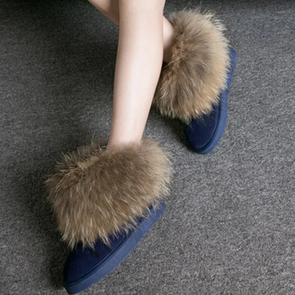 Navy Shoes Женские ботинки из натуральной кожи с натуральным лисьим мехом; брендовая зимняя обувь; Теплые повседневные черные женские зимние ботинки с круглым носком размера плюс - Цвет: Navy Shoes
