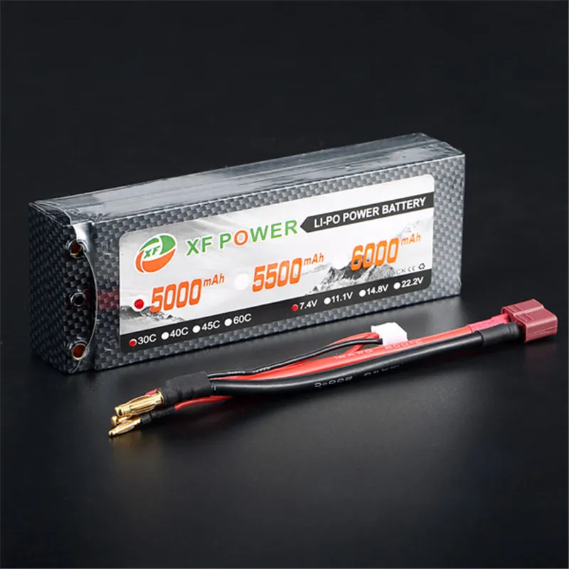 High Quality Reachargeable Lipo Battery XF Power 7.4V 5000mAh 2S 30C T Plug Hardcase Pack Unconnected For RC Model | Игрушки и хобби