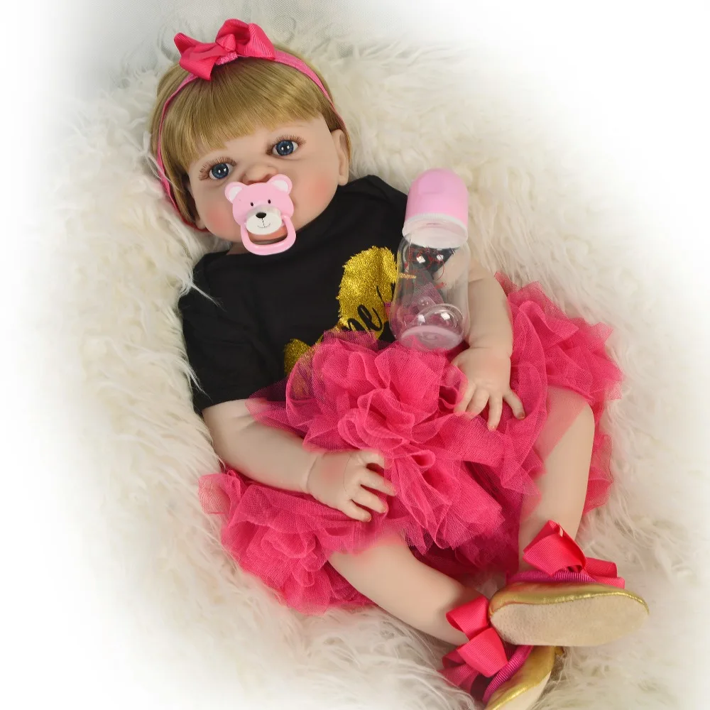 non-toxic safety Silicone Reborn Dolls Toys For Children 22'' princess skirt gift Baby Alive Newborn Sale bath toy | Игрушки и
