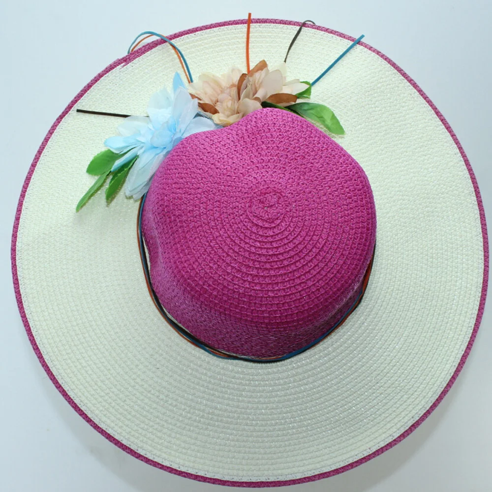 

New Hit Color Ladies Straw Hat Artificial Flower Woven Wide-Brimmed Sun Hat 2019 Summer Travel Beach Ladies Sunscreen Beach Hat