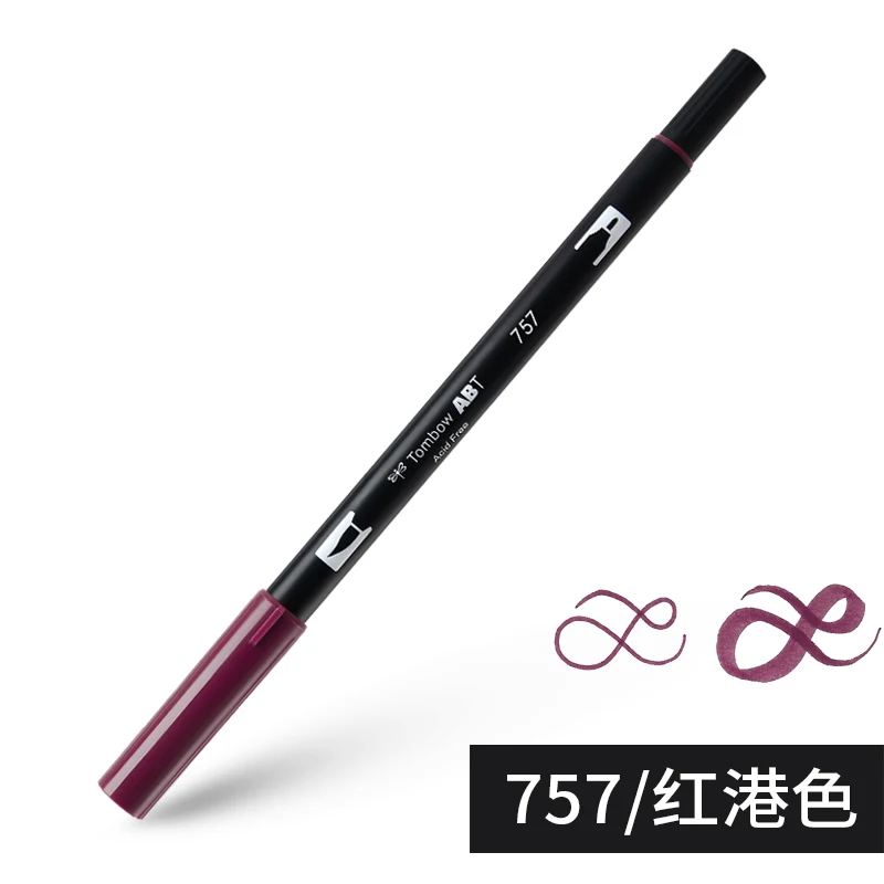 757 ABT Tombow, двойная кисть, художественные маркеры, акварельные маркеры, 96 цветов, мягкая ручка для рукописного письма, профессиональные ручки для рисования - Цвет: 757