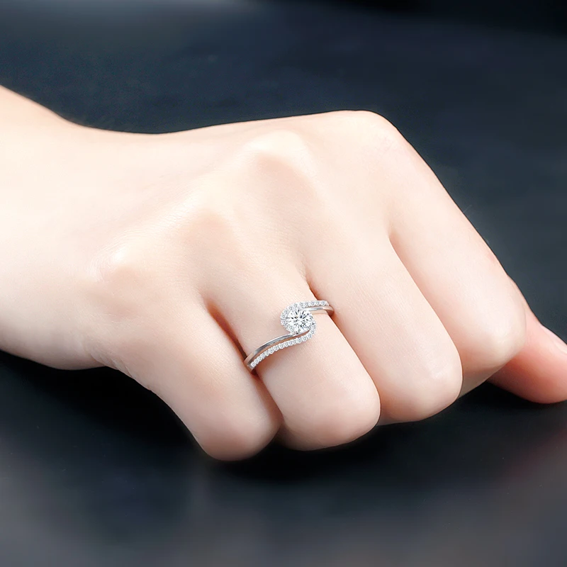 ZHJIASHUN уникальное кольцо с алмазом Moissanite 0.8ct круглая огранка 14K белое золото