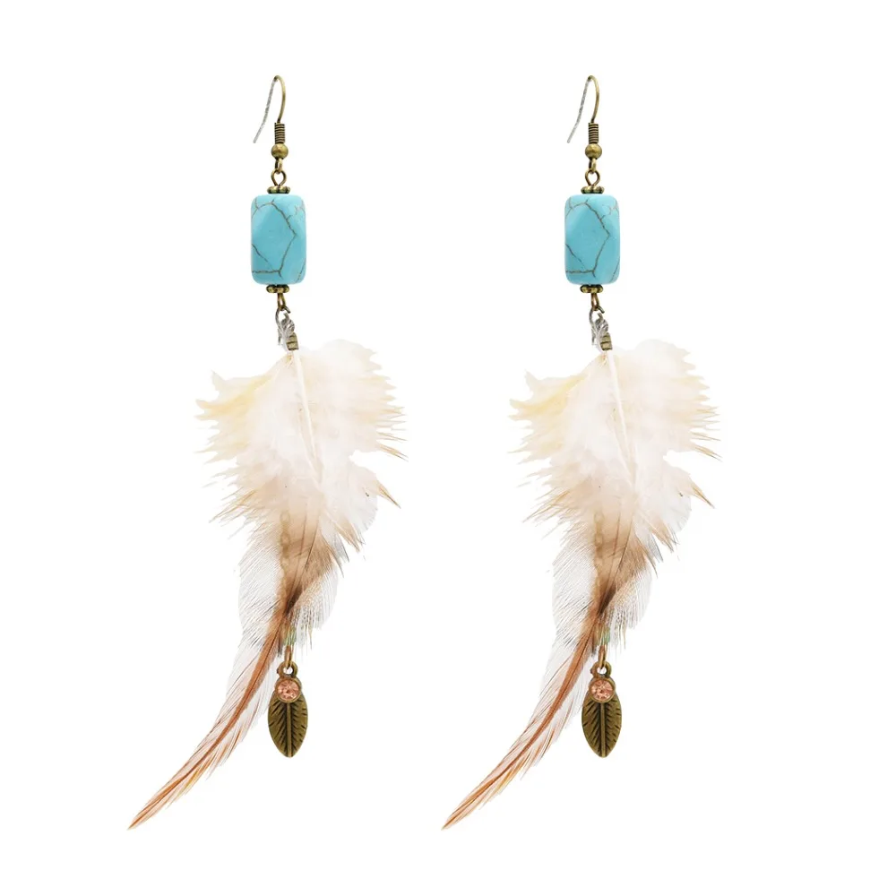 Этническая Цыганская Boho себе перо серьги индийский Винтаж Стиль Синий Ювелирные