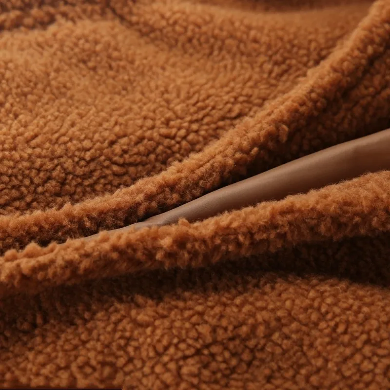 

Women Winter Warm Turn-down Collar Long Sleeves Worsted Lamb Long Coat Plus Size Casual Matching Out Wear Brown FS0627