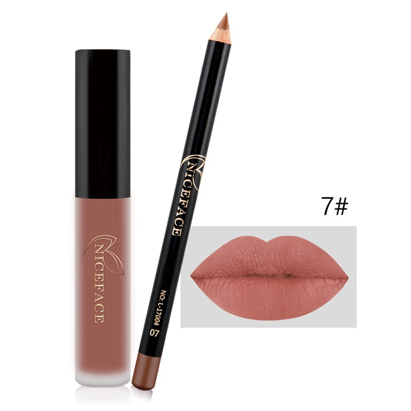 

Matte Liquid Lipgloss with Lip Liner Pen Set Long Lasting Nude Makeup Lipstick SSwell