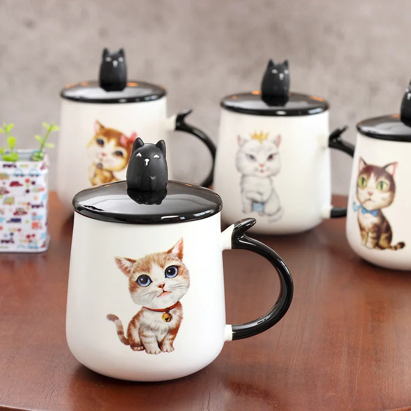400 мл милый творческий мультфильм Cat Керамика личность кружка с ложкой офисные