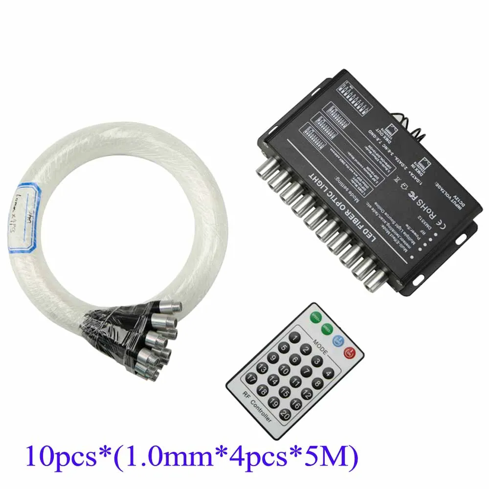 10pcs(1.0mm 4pcs 5M) Метеор световой эффект драйвер Оптическое волокно shooting star Light с 5 W белый свет двигателя+ 10 шт*(1,0 мм* 4 шт) волокна Оптические - Испускаемый цвет: 10pcs(1.0mm 4pcs 5M)