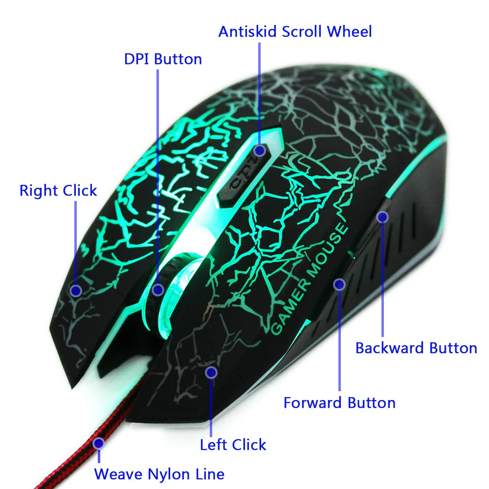 Игровая мышь 3200 dpi Регулируемая оптическая компьютерная оптическая USB Проводная мышь эргономичная геймерская мышь для ноутбука ПК