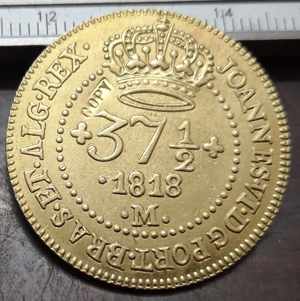 

1818 Brazil 37 1/2 Reis -Golden Vintem-Joao VI Copper Copy Coin