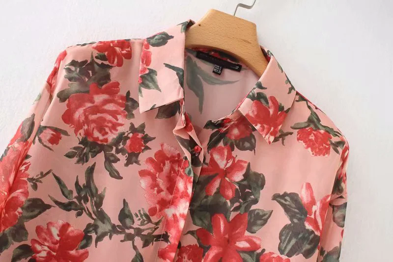 Ladies Chiffon Long Sleeve Blouse Flower Print Turn Down Collar Plus Size Loose Women Autumn Tops ZA8958 |