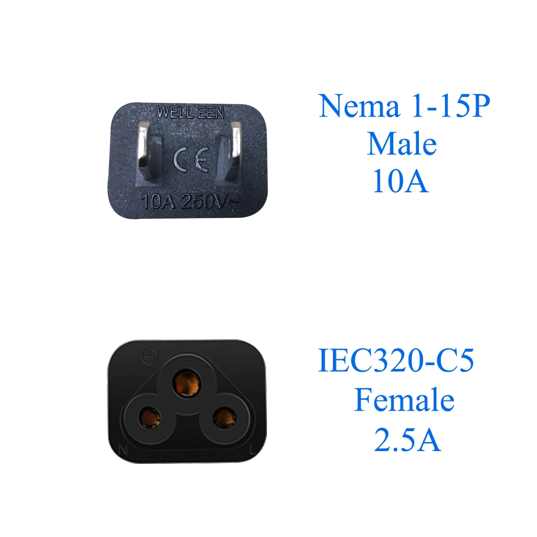 Преобразующий штекер jorinдо NEMA 1 15P в IEC320 C5 США 2 контактный Nema IEC 320 прямоугольный
