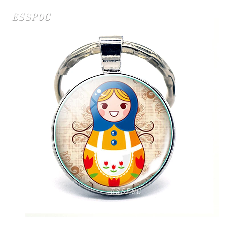 Русская кукла брелок рукав матрешка куклы мультфильм стеклянные купольные украшения модный брелок для автомобиля Подвеска для женщин и детей Подарки