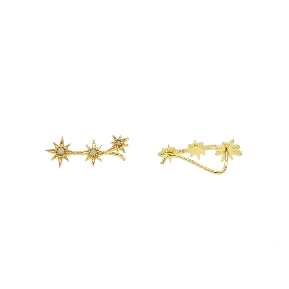 

sparking star starburst charm long ear wire Opal stone fake multi piece stud earring climber