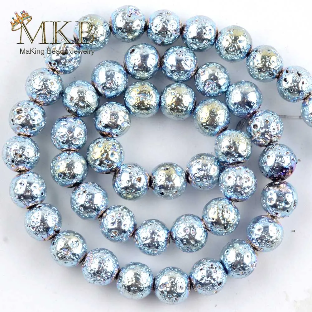 Light Blue Lava Из Натурального Гематита лавовый Камень Круглые бусины для изготовления ювелирных изделий 4/6/8/10 мм вулканической породы Spacer Бусины Diy Браслеты Цепочки и ожерелья - Цвет: Light Blue Lava