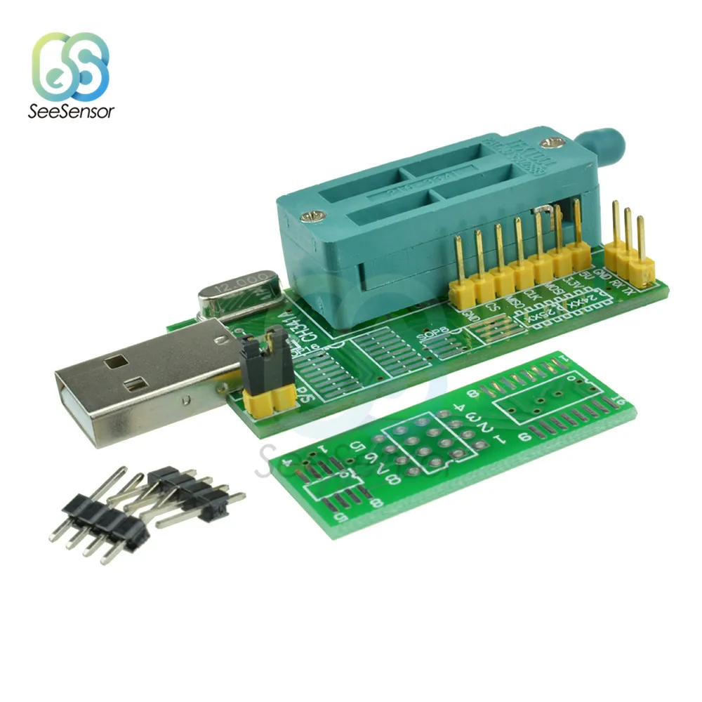Green USB Programmer CH340 CH341A биос USB программатор SOP8 флэш-чип IC тестовый зажим программатор IC Разъем адаптер 24/25XX SPI флэш-чип EEPROM - Цвет: Green USB Programmer
