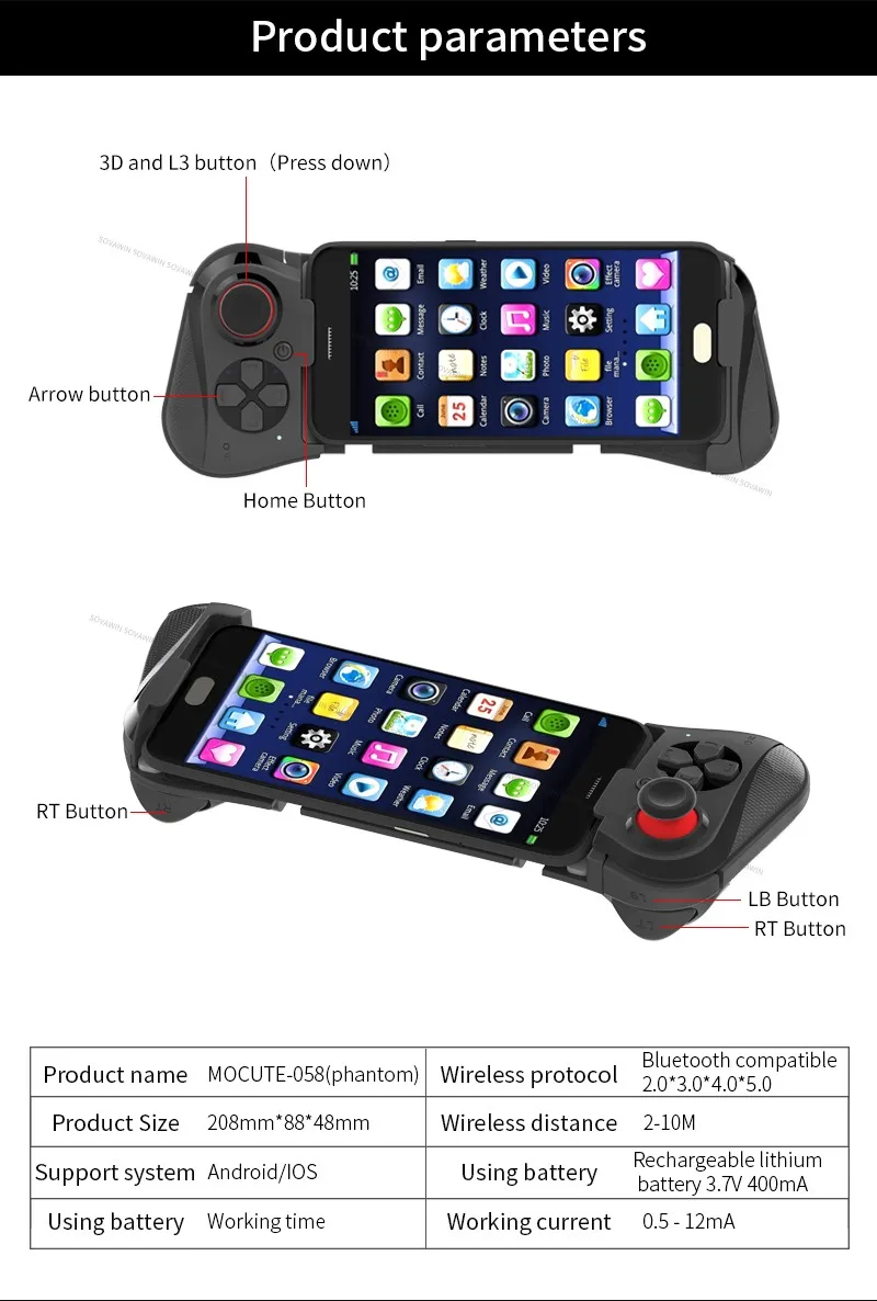 Mocute 058 pad inalmbrico bluetooth-джойстик Android VR telescpica juego контроллер геймпад для iPhone PUBG mvil Joypad