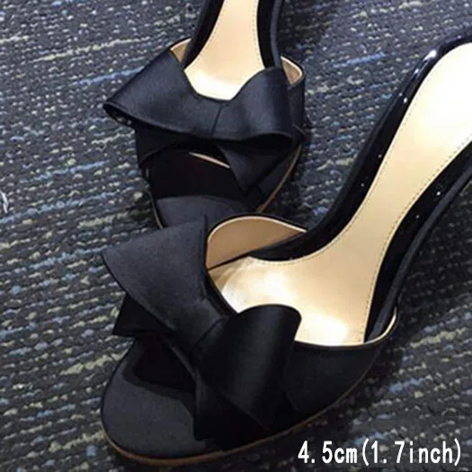 Black 4.5CM Свадебный милый лук приукрашенный ластик леди модная обувь женщин сандалии свадьба шлепанцы высокий каблук лето сатин тапочки дизайнер - Цвет: Black 4.5CM