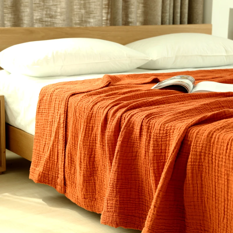 Летнее однотонное короткое одеяло из 100% хлопка для мытья трехслойное детское