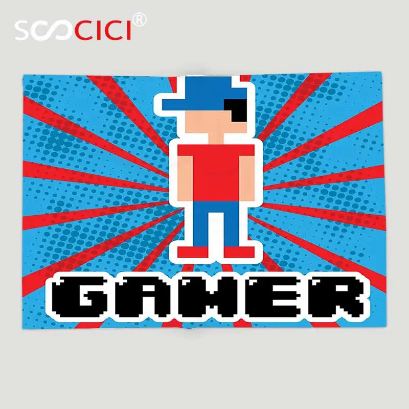 Prezzo Personalizzato Morbido Pile Rimessa Laterale Coperta Videogiochi Strisce Blu E Rosse Boom Travi Retro 90 S Style Giocattoli Ragazzo Con Cappuccio Gamepad Rosso Blu
