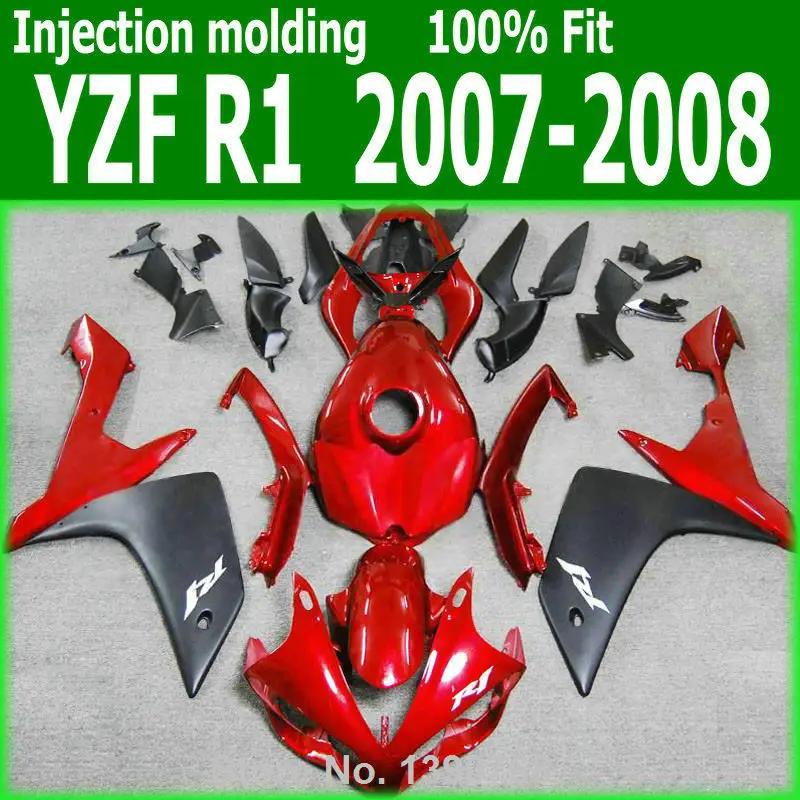 Матовые/металлические обтекатели для YAMAHA YZF R1 07 08 (винно-красный), бесплатная доставка, комплект обтекателей инъекций CQ04