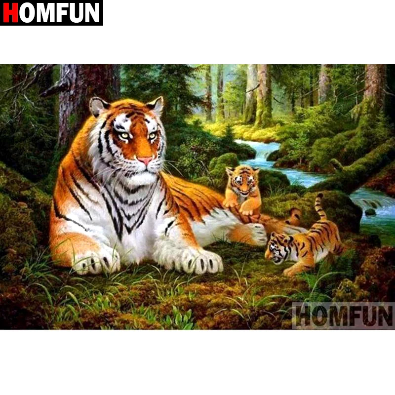 HOMFUN Full Square/Round Drill 5D DIY Diamond Painting "tiger" Embroidery Cross Stitch Home Decor A08491 | Дом и сад