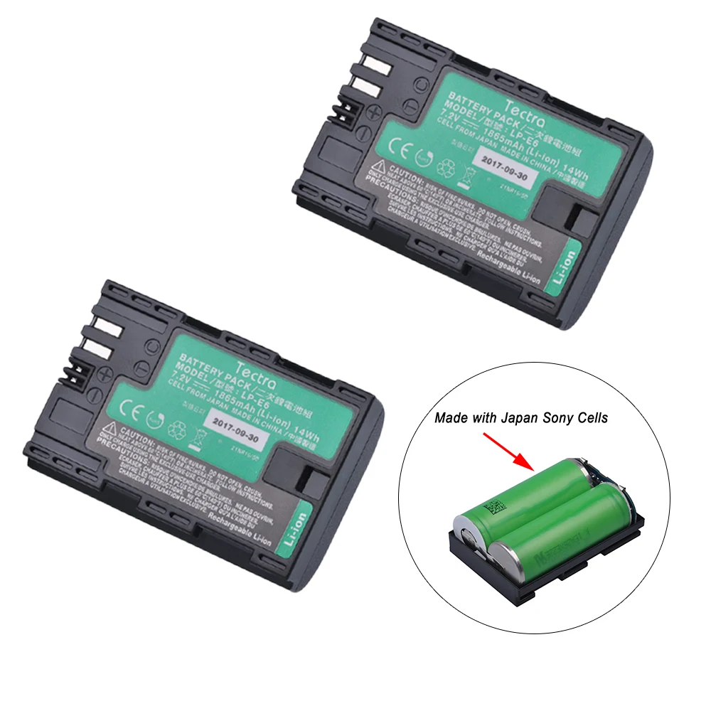 

2Pcs LP-E6 LP-E6N Battery for Canon EOS 5DS 5D Mark II Mark III 6D 7D 60D 60Da 70D 80D Battery with High Quality Japan Cells
