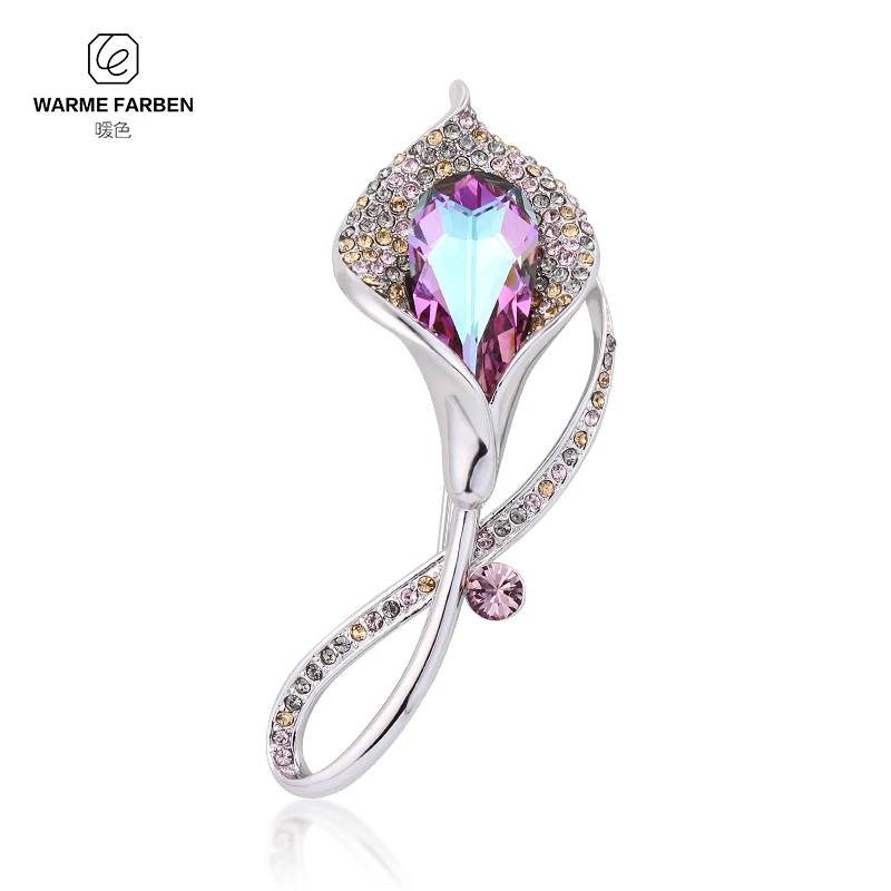 Новинка Warme Farben женские Броши Кристалл от Swarovski богемные цветы в форме броши костюм шарфы Заколки ювелирные аксессуары - Цвет камня: Purple