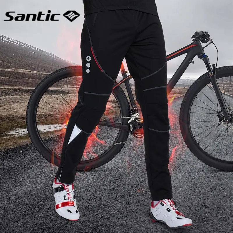 Santic штаны для велоспорта Мужские Зимние флисовые тепловые штаны для велоспорта длинные штаны для велоспорта MTB штаны для мотокросса и бега