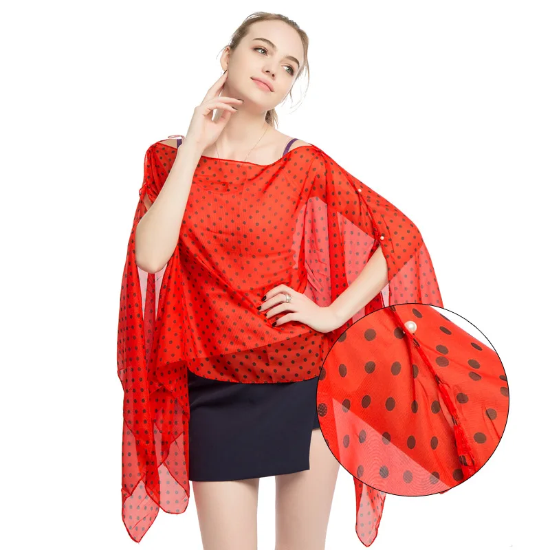 Женские летние солнцезащитные шарфы шаль с принтом в горошек пончо