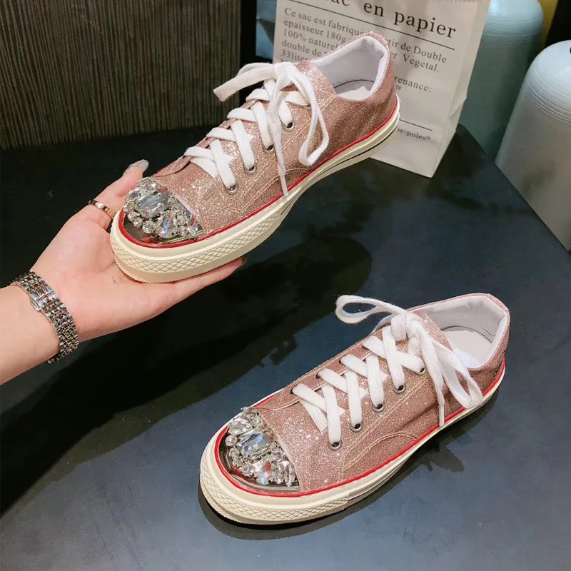 Повседневная женская обувь со стразами модные брендовые кроссовки из