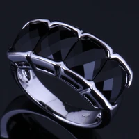 gorgeous black cubic zirconia silver plated ring v0622