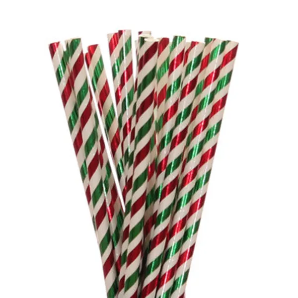 2000 шт./лот вечерние соломинки в полоску фольга зеленого/красного цвета для питья