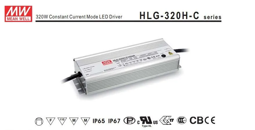 Dimmable Meanwell 320 Вт Светодиодный драйвер HLG-320H-C1400B постоянного тока водонепроницаемый источник питания для 6 шт. cree Cob cxb3590