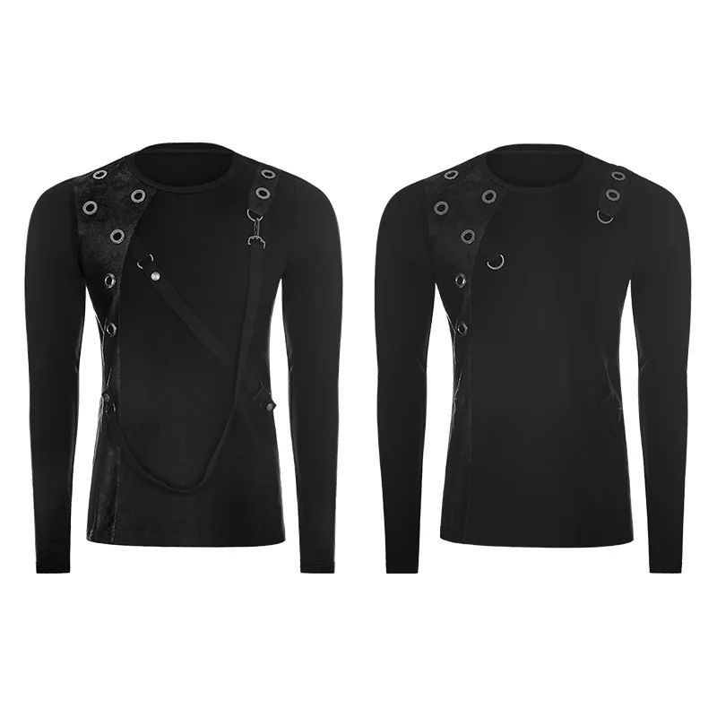 Панк Rave Мужская футболка Готический Черный эластичный хлопок с длинными