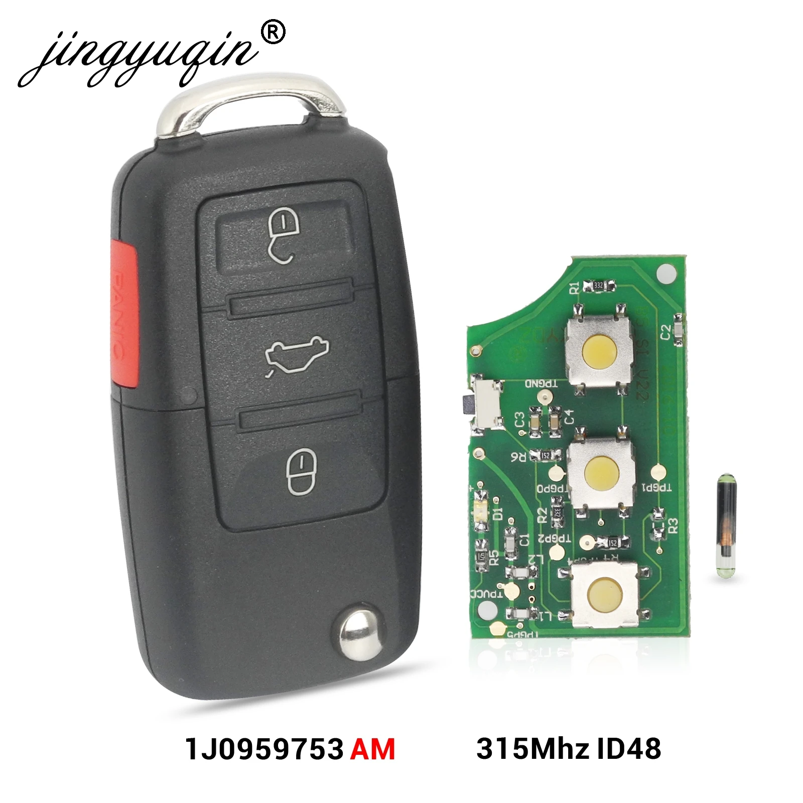 Jingyuqin 1J0959753AM Автомобильный Дистанционный ключ для VW Beetle Golf Passat Jetta 315 МГц ID48 1J0 959 753 AM 5FA008399-30 2000-2006 брелок