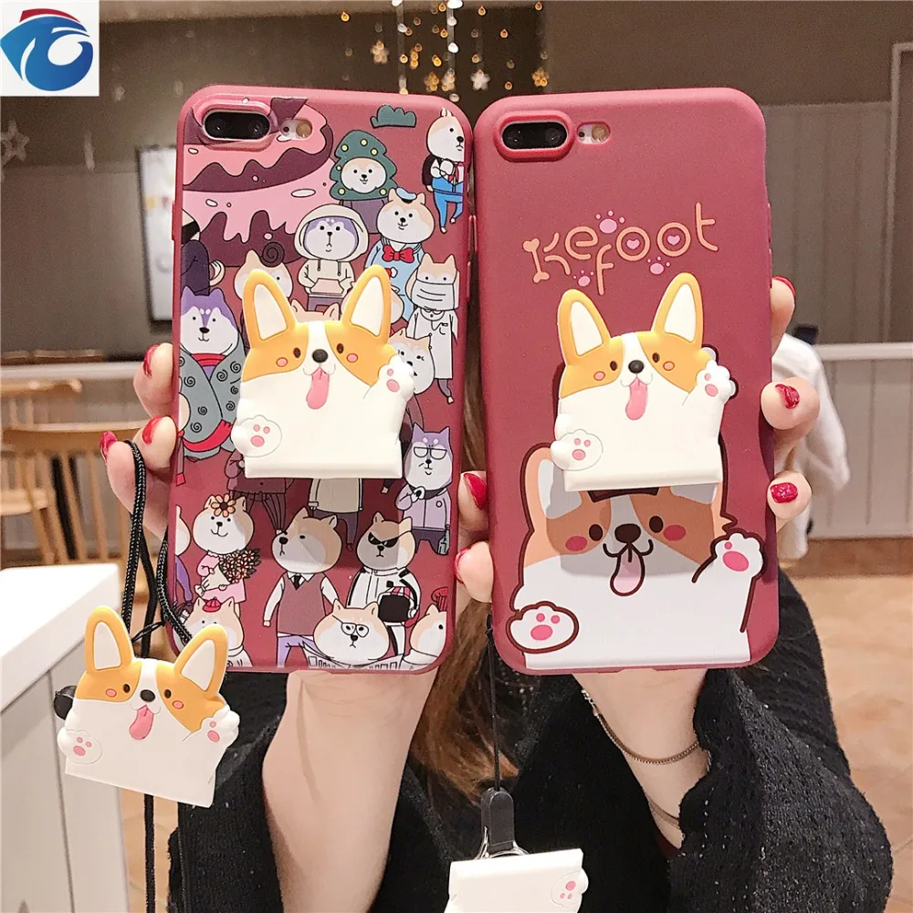 HUANQING Cute puppy shell For iPhone 6 6S 7 7Plus 8 8Plus XR XS Max Project Soft airbag bracket Protection Phone case |