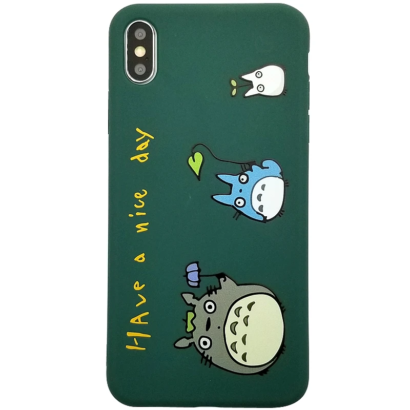Totoro case for iPhone XS/X 7/8 plus cartoon cat silicone back cover XS Max shell 6 6s+ 3D holder + strap |