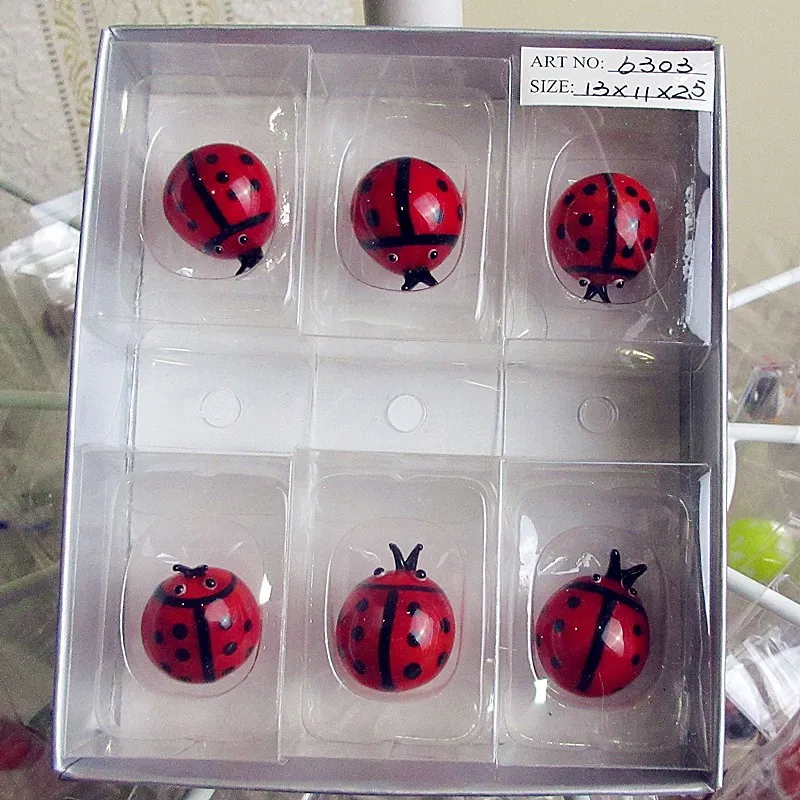 

6pcs Wholesale custom glass sculpture Ladybug hand blown Glass crafts lampworking cartoon animal figurines gardening decoration