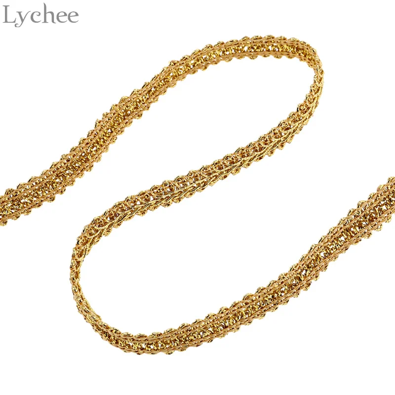 Lychee Life 10 ярдов золотистого цельнокроеного кружева для одежды изогнутые края