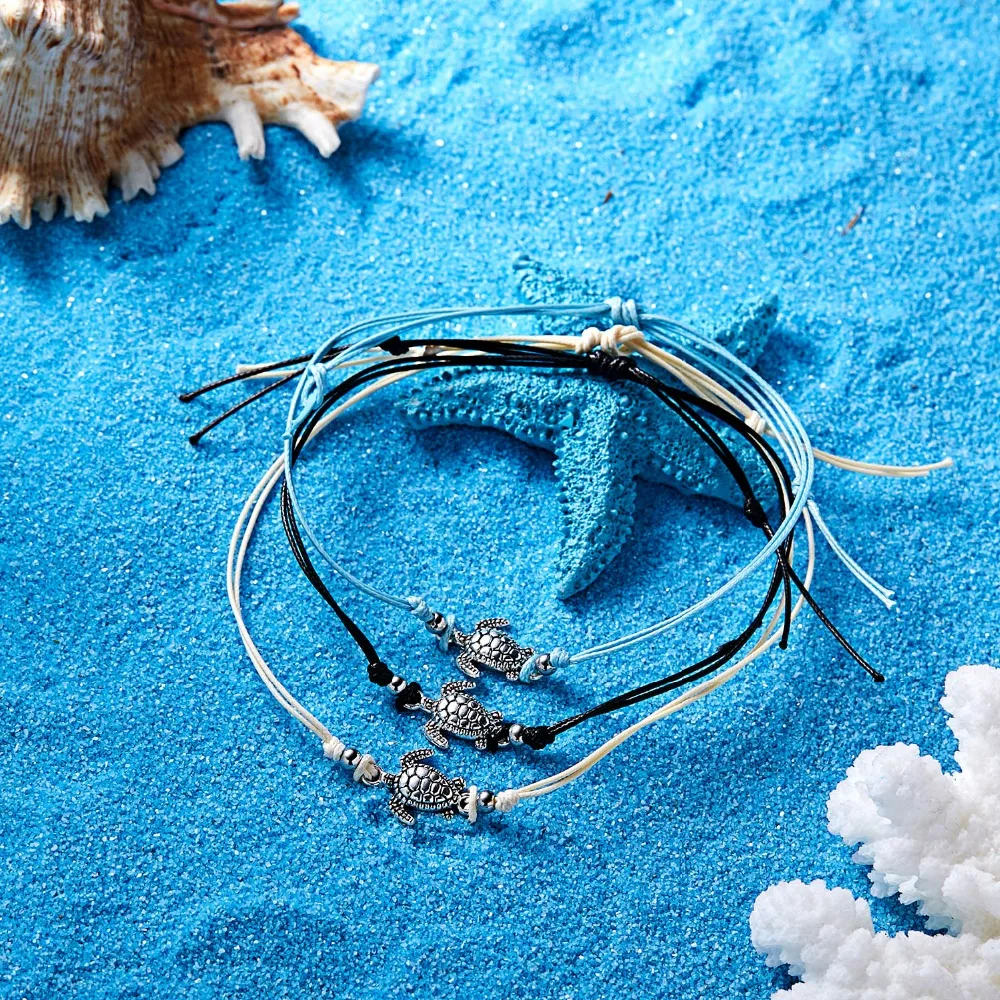 

Ancient silver color turtle wax rope anklet simple turtle shape beach anklet For women 2021 new charm anklet Foot Jewelry