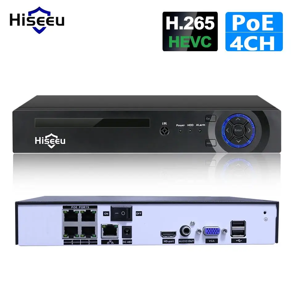 Видеорегистратор hiseeu 1080 H.265 4/8 каналов для IP камеры HD 2 0 P PoE 4 МП 5 48 В 802.3af