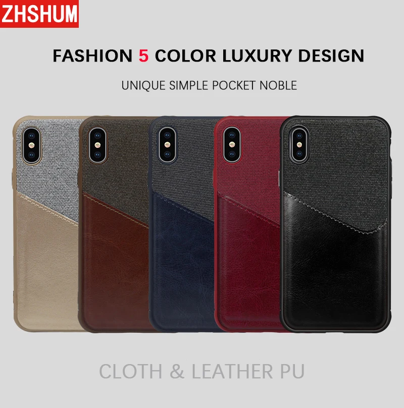 Luxury Cloth Case for Iphone XS MAX XR Leather PU Card Pocket Silicone Bumper 360 Full Back Cover Apple X S R |