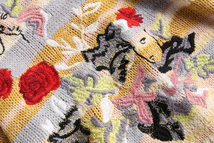 New Woolen Autumn Winter Stripped Sweaters Knitwear Women Luxury Vintage Floral Embroidery Sweater Ladies Knit Tops NS543 | Женская