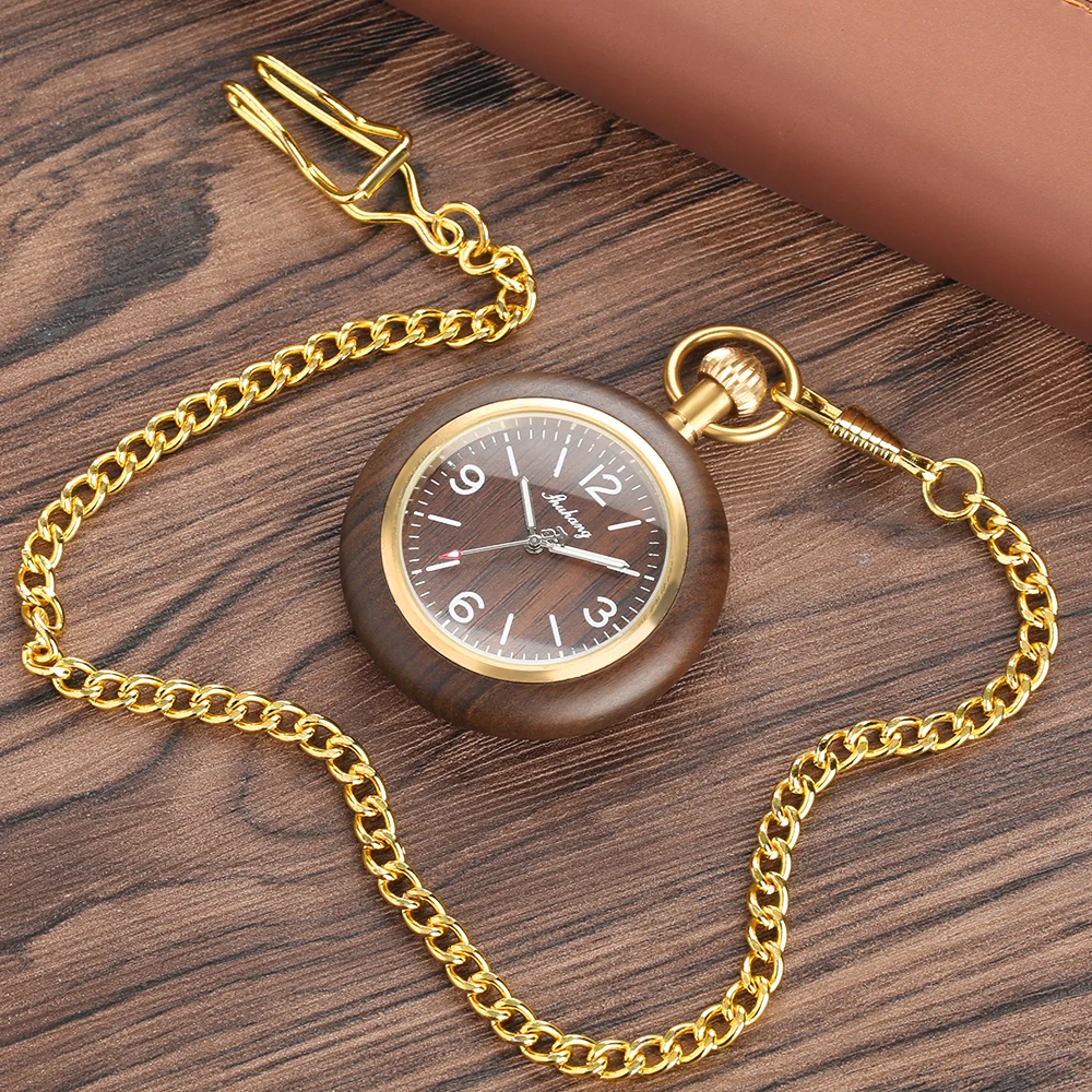 Handmade Wood Watch Case Pocket Watch for Men, Quartz Movement Pocket Watches for Boys, Man's Pendant Necklace Pocket Watch Gift