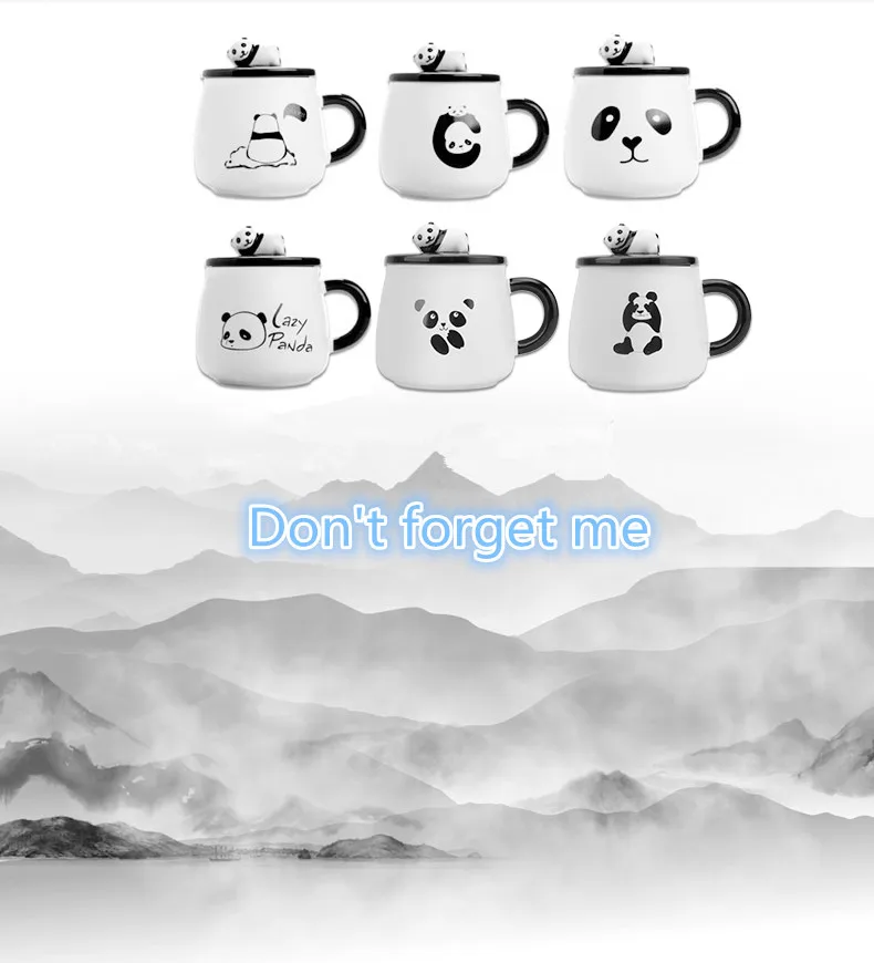 Большие кружки kawaii Panda, керамическая чашка, кофейные кружки, молочные кружки чашки для чая, термальные бутылки для воды с крышкой-ложкой для детей, рождественский подарок
