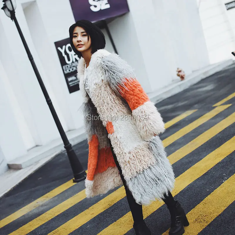J0054 2017 Runway Show New Fashion Design Sheep Real Fur Coat Women winter Genuine Mongolian Lamb Rabbit fur | Женская одежда
