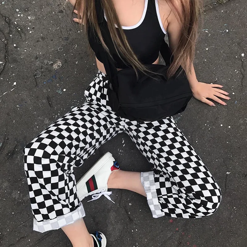 Брюки Chessboard женские в клетку Свободные повседневные клетчатые штаны черную и