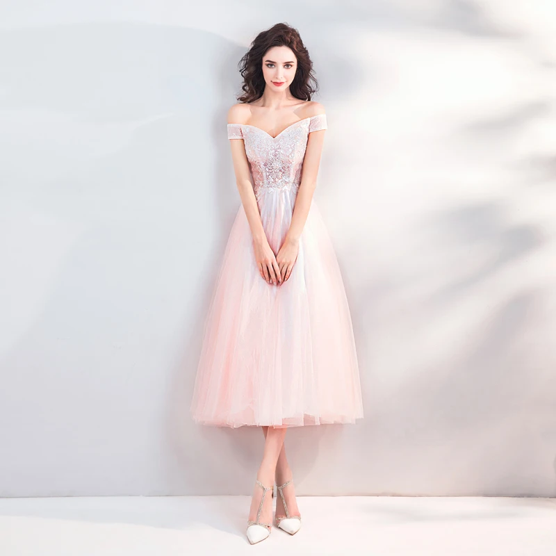 Женский коктейльный светильник SSYFashion розовое платье с вырезом лодочкой и
