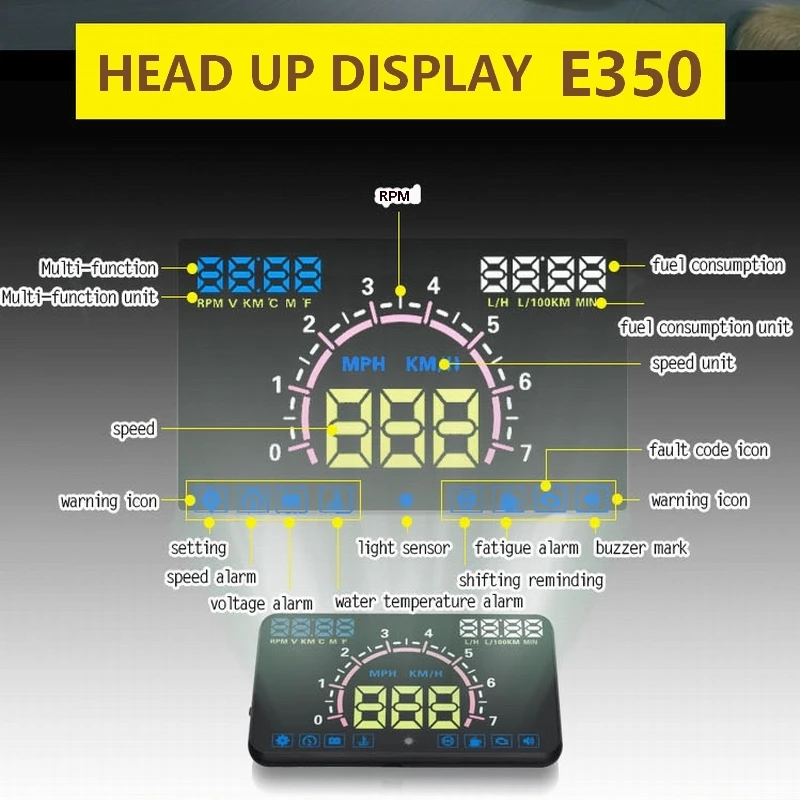 HUD E350 Auto diagnostic scanner car Head Up Display Car Detector Speed Projector on Windshield with OBD2 | Автомобили и